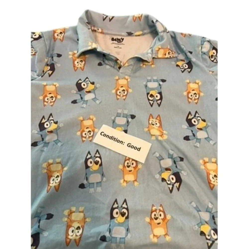 Bluey Boys Light Blue All Over Print‎ Polo Shirt Size 7-8 34E0441EY